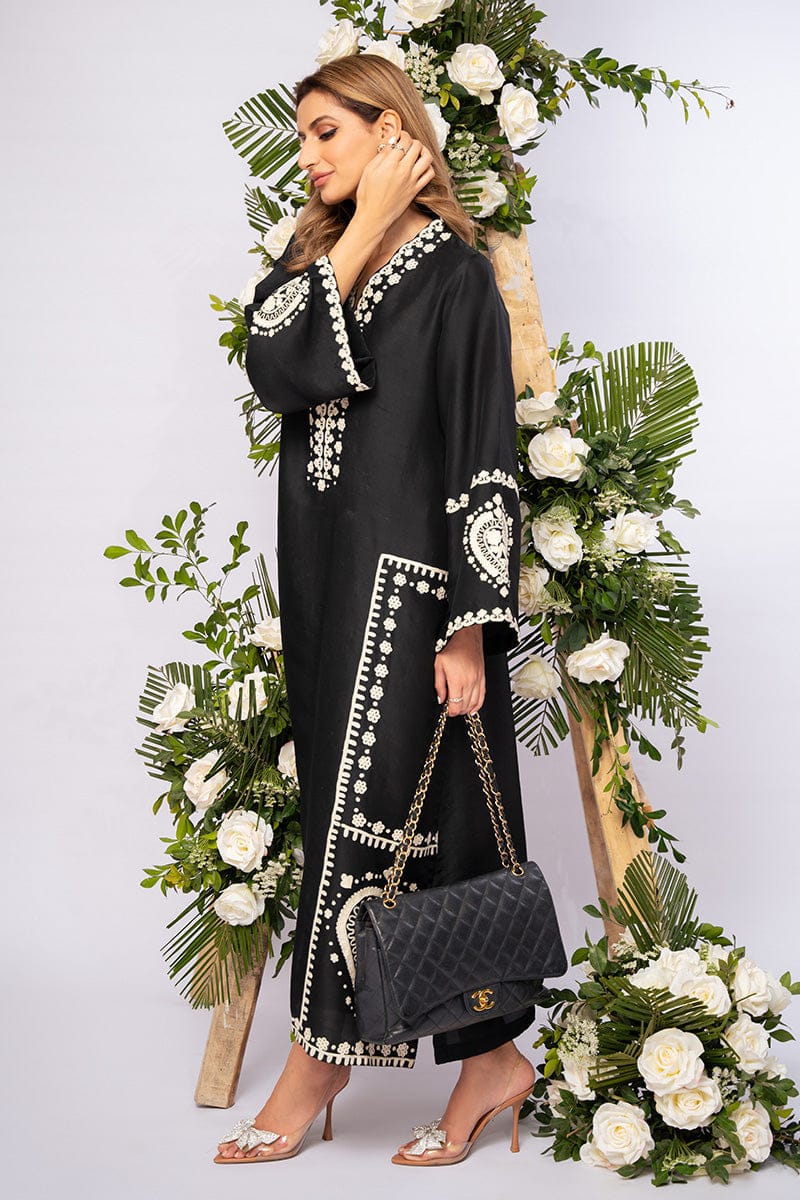 WN FASHION BLACK SPARKLE EMBROIDERY 2PC